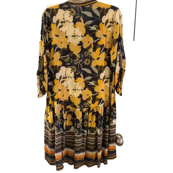 Blank London Dress Sz M Yellow Floral Womens Tunic Button Down Roll Tab Boho - Picture 9 of 14